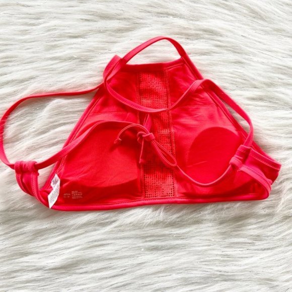 NEW Aerie Neon Red High Neck Bikini Swimsuit Top - Picture 3 of 4
